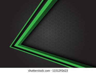 Abstract green arrow 3D direction on gray hexagon mesh design modern futuristic background vector illustration.