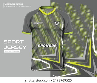 abstract green arrow dot t shirt mockup sport jersey design for football soccer, racing, e sports, running design kit