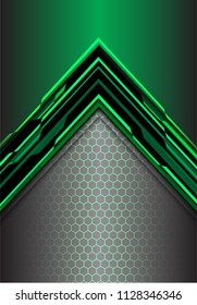 Abstract green arrow light digital metallic direction with hexagon mesh on gray design modern futuristic background vector illustration.