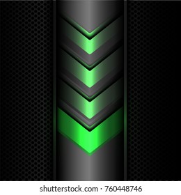 Abstract green arrow power light technology on dark gray metal circle mesh design modern futuristic background texture vector illustration.