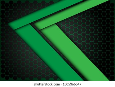 Abstract green arrow speed direction on hexagon mesh design modern futuristic background texture vector illustration.