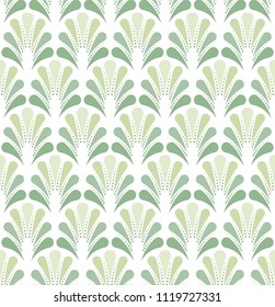 Abstract Green Art Deco Seamless Background. Geometric Floral Pattern.