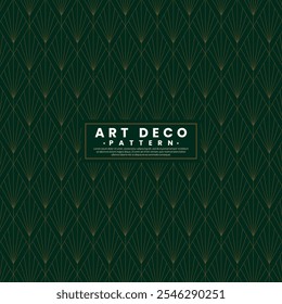 Abstract green art deco seamless background. Traditional gold art deco pattern on dark green background.