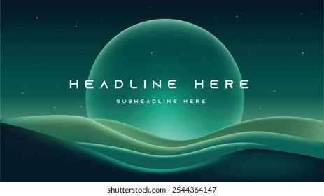 Abstract Green Aurora Modern Futuristic Gradient Mesh Background for Decoration Ornament Poster Banner Flyer Brochure with Circle Moon Sun Star Space Landscape