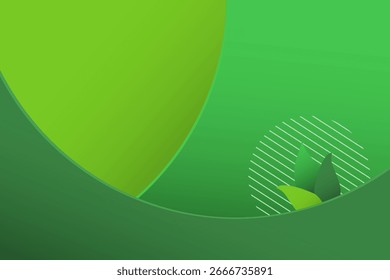 Fondo verde abstracto, estilo de corte de papel 3D con el icono de tres hojas, para volantes, cubiertas, diseño de Anuncio Guardar   Conceptos. Ilustración vectorial
