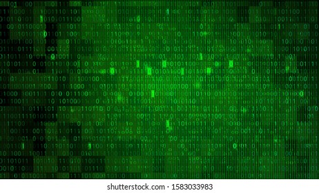 Abstract Green Background with Binary Code Numbers. Data Breach, Malware, Cyber Attack, Hacked Concept