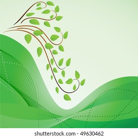 Abstract green background with branches and waves