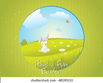  abstract green background with bunny sit in garden