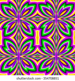 Abstract green background with butterflies (optical expansion illusion). Seamless pattern.
