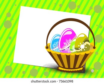abstract green background with card and colorful egg basket