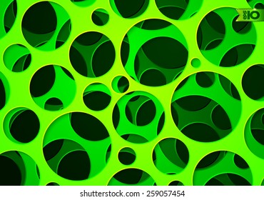 Abstract green background with circles cut out