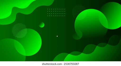 Fundo verde abstrato com círculos. Composição de formas dinâmicas.