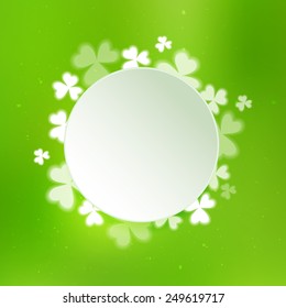 Abstract green background with clovers. Vector holiday illustration on St. Patrick's day.