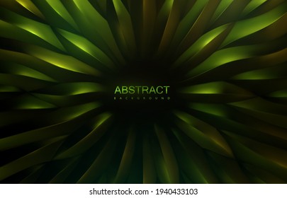 Abstract green background. Concentric scale shapes backdrop. Vector 3d illustration. Organic radial pattern