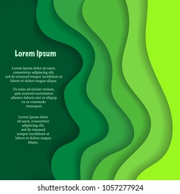 Abstract green background with cut paper waves and sample text