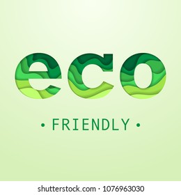 Abstract green background with cut paper eco text