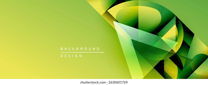 Abstract green background design. Geometric shapes overlap, creating dynamic visual effect. Modern, vibrant, stylish composition.