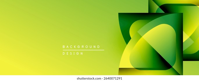Abstract green background design. Overlapping shapes create dynamic visual effect. Gradient colors add depth, modern aesthetic.