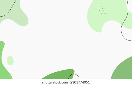 Resumen de fondo verde de las formas de doodle, líneas sobre fondo blanco con espacio en blanco en el centro para el texto. Fondo ondulado minimalista.