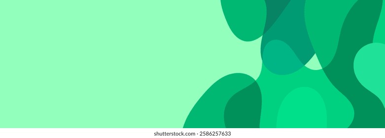 Abstract green background of doodle shapes, lines on green background with blank space in center for text. Minimalist wavy background.