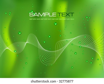 Abstract green background with droplets - vector illustration
