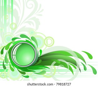 abstract green background with drops and glass