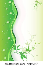 Abstract green background with drops. Vector illustration.