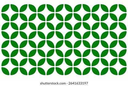 abstract green background. Ethnic style Indonesian Batik Ceplok motif, a simple geometric floral pattern featuring interlocking green rounded shapes on a crisp white background. floral background art 