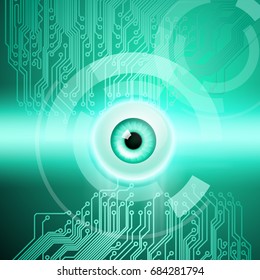 Abstract green background with eye and circuit. EPS10 vector.