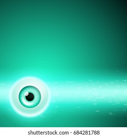 Abstract green background with eye and stream binary code. EPS10 vector.
