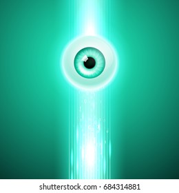 Abstract green background with eye and stream binary code. EPS10 vector.