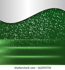 abstract green background and falling snow