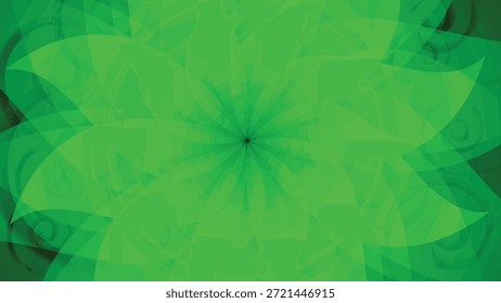 Fondo verde Abstractas con capas de Formas translúcidas en forma de hoja con un patrón de remolino radial. Las formas orgánicas fluidas y los Gradientes suaves crean un diseño fresco, natural y moderno adecuado para temas ecológicos, conceptos de naturaleza, bienestar, sostenibilidad, tecnología y fondos creativos.