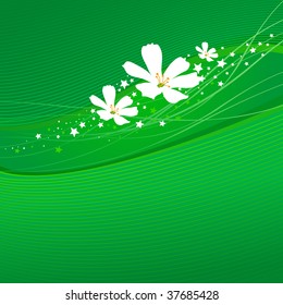 Abstract green background with flowers