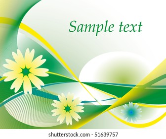 Abstract green background with flowers. Vector illustration