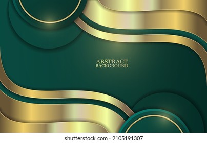 Abstract green background with flowing golden elements. Vector illustration.