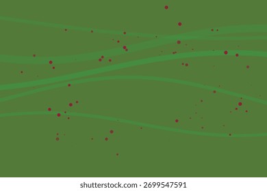 Abstract green background with flowing waves and scattered red dots, conveying a dynamic and organic feel.