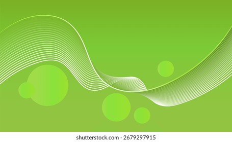 Abstract green background with flowing white lines and circles creates dynamic and modern design