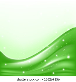 abstract green background with folding waves and stars