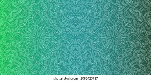 Abstract green background with geometric floral pattern. Mandala.