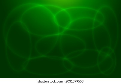 Resumen de fondo verde con resplandor. Reflexiones de la luz. Elipses brillantes. Vector