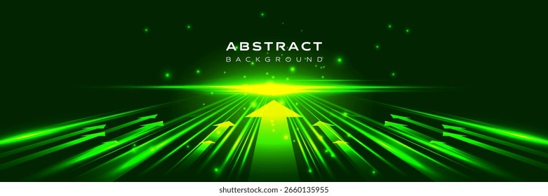 Fondo verde Abstractas con flechas brillantes, crecimiento, progreso y efectos de luz rápida. Fondo de Vector, perfecto para Anuncios de Sitio web, cubiertas y presentaciones.
