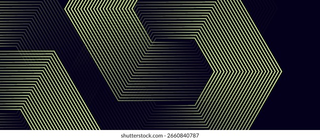 Abstract green background with glowing geometric lines. Modern shiny blue hexagon lines pattern. Technology futuristic concept. Suit for poster, banner, brochure, cover, flyer.