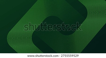Abstract green background with glowing geometric lines. Modern gradient rounded square lines pattern. Futuristic concept.