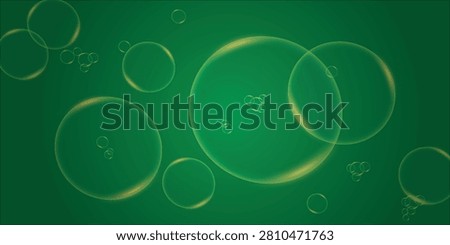 Abstract green background with glowing golden bubbles. Vector illustration of underwater air bubbles or circular bokeh effect for eco-friendly design, organic banner, and nature backdrop.