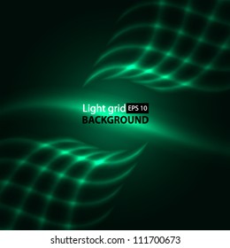 Abstract green background. Glowing grid.