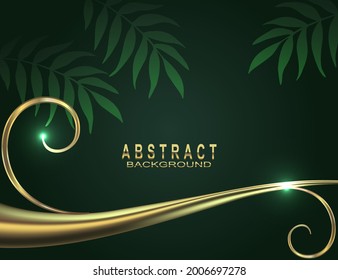 Resumen de fondo verde con decoración dorada y hojas.
