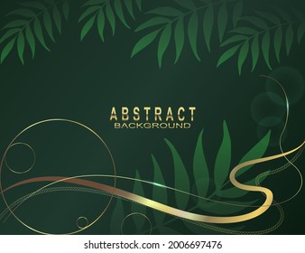 Resumen de fondo verde con decoración dorada y hojas.