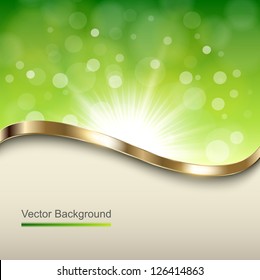 Abstract green background with gold wave, vector.