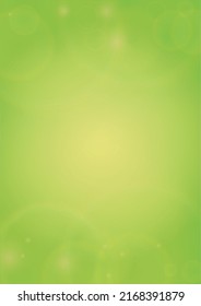 Abstract Green Background with Golden Circular Spot Lights.  Vibrant Sunlight  Summer and Spring Texture. Eco and Environment Page Design. Defocused Fresh Leaf Print.  Bokeh Blurry Template.